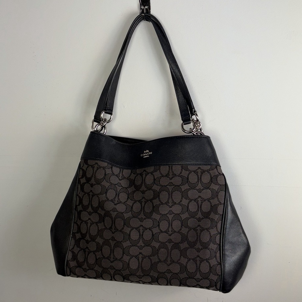 Coach Lexy Shoulder Bag F27579 Black Smoke Signature Jacquard Canvas Tote Bag